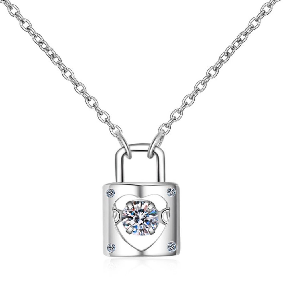 Certified 1/3 ct. t.w. Moissanite Diamond Dancing Heart Lock Necklace NEW - Picture 3 of 9